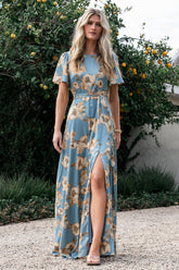 Agnes Satin Maxi Dress | Blue + Gold